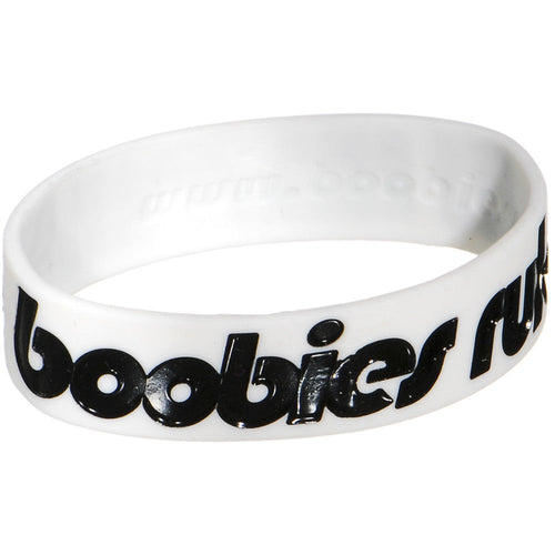 Black White Green Boobies Rule Awareness for Breast Cancer Bracelet