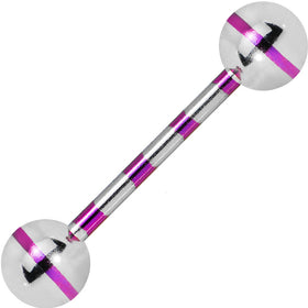 Silver Purple Striped Titanium Barbell Tongue Ring