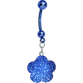 Sapphire Blue Flower Dangle Belly Ring