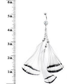 White with Black Stripe Feather Drop Belly Ring