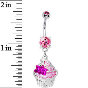 Pink Gem Butterfly Cupcake Belly Ring