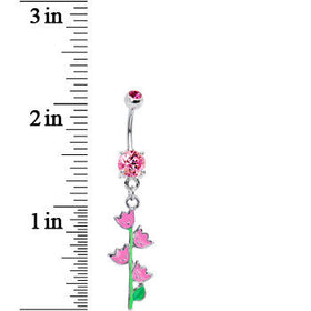 Pink Cubic Zirconia Tulips Flower Belly Ring