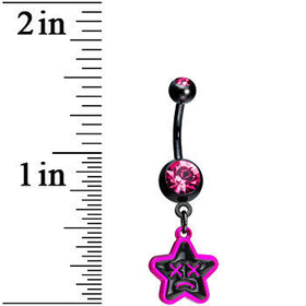 Pink Gem Unhappy Face Star Belly Ring