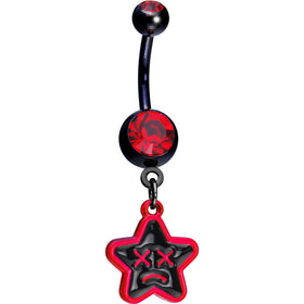 Red Gem Unhappy Face Star Belly Ring