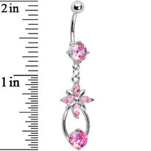 Pink CZ Flower Drop Belly Ring