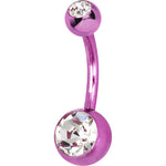 Pink Anodized Titanium Double Gem Belly Ring
