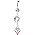 Clear Gem Lucky Pink Gem Drop Belly Ring