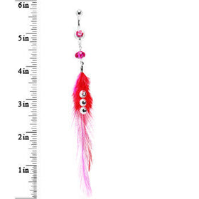 Trendsetter Pink and Red Feather Belly Ring