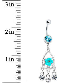 Floral Aqua Teardrop Chandelier Belly Ring