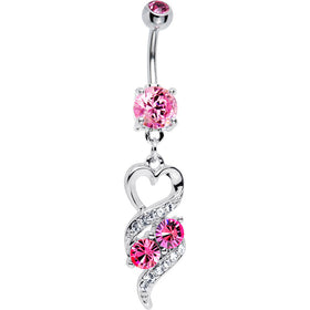 Pink Gem Heart Twist Belly Ring
