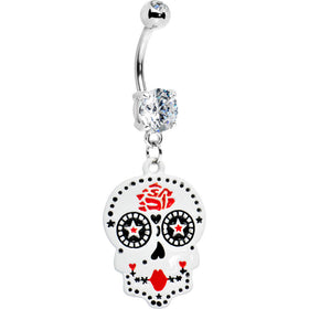 Rose Flower Petals Sugar Skull Belly Ring