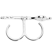 Silver Tone Crystalline Skeleton Key Double Finger Ring