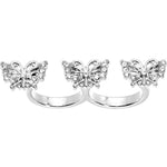 Silver Tone Crystalline Butterfly Trio Double Finger Ring