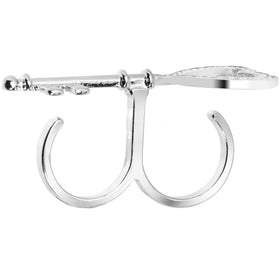 Silver Tone Crystalline Heart Shaped Skeleton Key Double Finger Ring