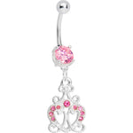 Pink Gem Princess Heart Dangle Belly Ring