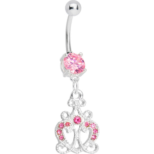 Pink Gem Princess Heart Dangle Belly Ring