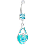 Aqua Gem Heart Flower Belly Ring