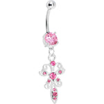 Pink Gem Filigree Carrier Butterfly Belly Ring