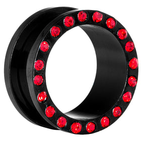 18mm Black Anodized Titanium Red Gem Screw Fit Tunnel