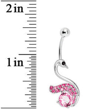 Pink Gem Graceful Paved Swan Belly Ring