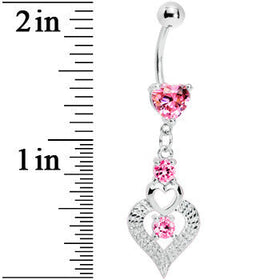 Pink Gem Lavish Heart Drops Belly Ring
