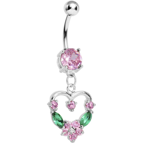 Pale Pink Gem Heart Wreath Belly Ring