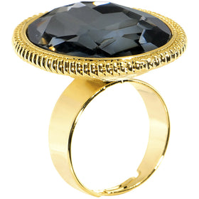 Gold Tone Black Faceted Oval Adjustable Ring