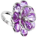 Purple Faceted Blooming Flower Adjustable Ring