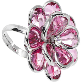 Pink Faceted Blooming Flower Adjustable Ring