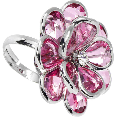 Pink Faceted Blooming Flower Adjustable Ring