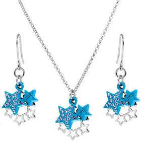 Blue Celestial Love Star Dangle Necklace and Earring Set