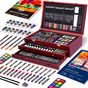 175-Piece Deluxe Art Set – Crayons, Colored Pencils & Acrylic Paints in Wooden Case