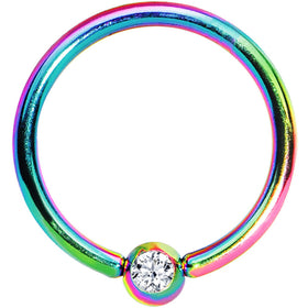 16G 3/8 Clear Crystal Rainbow Titanium BCR Captive Ring