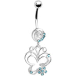 Aqua Gem Flower Butterfly Swirl Dangle Belly Ring