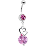 Pink Gem Pool of Hearts Dangle Belly Ring