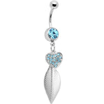 Aqua Gem Heart of Palm Leaf Belly Ring