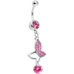 Pink Gem Half Hollow Butterfly Belly Ring