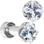8G Stainless Steel Clear Square CZ Screw Fit Tunnel Set