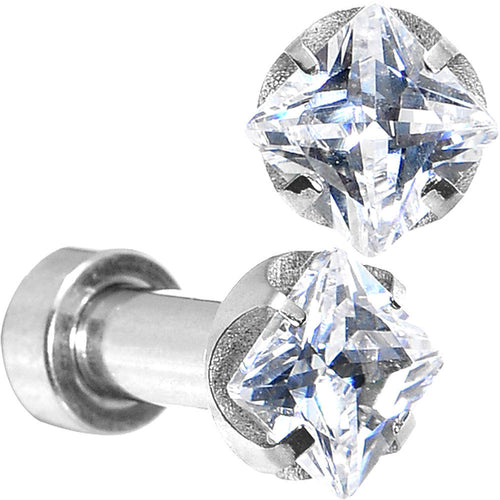 8G Stainless Steel Clear Square CZ Screw Fit Tunnel Set