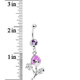 Violet Gem Tulip Flower Belly Ring