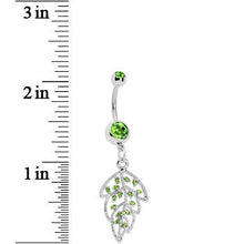 Green Gem Open Leaf Belly Ring