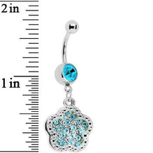 Aqua Gem Paved Flower Dotted Line Belly Ring