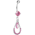Pink Gem Teardrop Double Drop Belly Ring