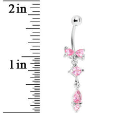 Pink Gem Bow Teardrop Dangle Belly Ring