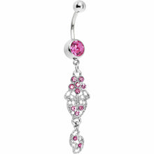 Pink Gem Floral Lace Filigree Dangle Belly Ring