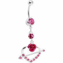 Pink Gem Rose Flower Heart with Arrow Belly Ring