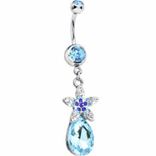 Aqua Gem Exotic Flower Teardrop Belly Ring