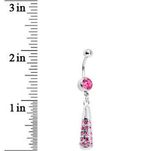 Pink Gem Paved Drop Dangle Belly Ring