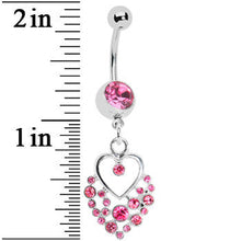 Dazzling Pink Embellished Heart Dangle Belly Ring