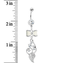 White Enamel Bowtie Winding Vine Belly Ring
